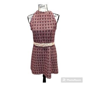 Vintage pink and silver braided belt chunky macrame disco groovy 🍄🌈✨